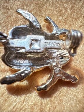 Cute Yellow Enamel Ladybug Brooch with Green Rhinestone Eyes